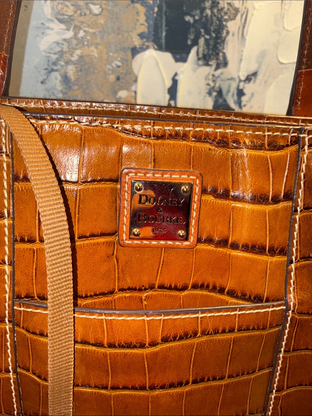 Genuine Dooney & Bourke Croc-Embossed Brown Leather Tote Bag - Picture 3 of 16